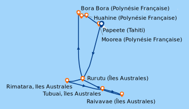 Itinéraire de la croisière Évasion aux Îles Australes