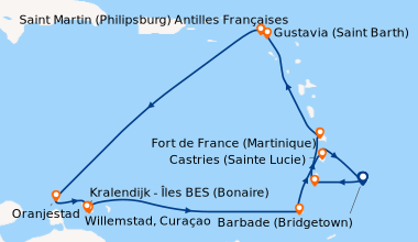 Itinéraire de la croisière Barbade (Bridgetown), Bequia (Saint-Vincent-e...
