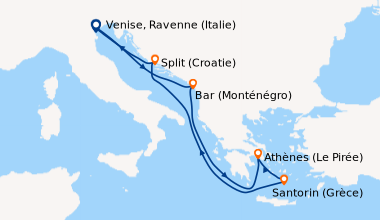 Itinéraire de la croisière Venise, Ravenne (Italie), Bar (Monténégro), E...
