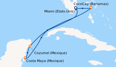 Itinéraire de la croisière Miami (Etats-Unis), CocoCay (Bahamas), En mer...