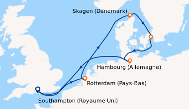 Itinéraire de la croisière Southampton (Royaume Uni), Rotterdam (Pays-Ba...