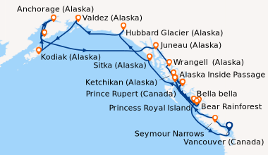 Itinéraire de la croisière Vancouver (Canada), Alaska Inside Passage, Se...