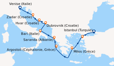 Itinéraire de la croisière Venise (Italie), Zadar (Croatie), Split (Croa...