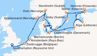 Itinéraire de la croisière Southampton (Royaume Uni) , Bruxelles (Belgiq...