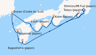 Itinéraire de la croisière Tokyo (Japon), En mer, Kobe (Japon), Kobe (Ja...
