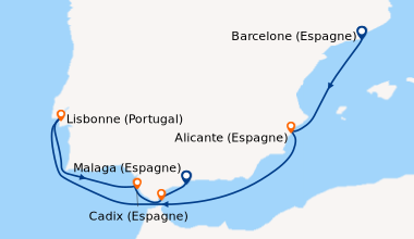 Itinéraire de la croisière Espagne, Portugal, Gibraltar