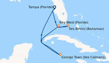Itinéraire de la croisière Tampa (Floride), En mer, Îles Bimini (Bahamas...