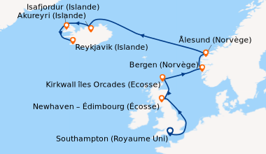 Itinéraire de la croisière Southampton (Royaume Uni) , En mer, Newhaven ...