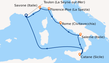 Itinéraire de la croisière France, Italie