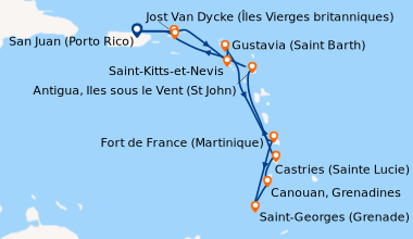 Itinéraire de la croisière Antigua, Iles sous le Vent (St John), Jost Va...