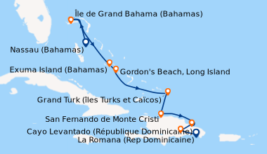 Itinéraire de la croisière Joyaux du nord des Caraïbes