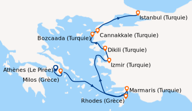 Itinéraire de la croisière Athènes (Le Pirée), Milos (Grèce), Rhodes (Gr...
