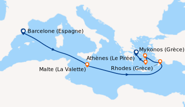 Itinéraire de la croisière Barcelone (Espagne), En mer, Malte (La Valett...