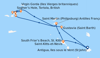 Itinéraire de la croisière Antigua, Iles sous le Vent (St John), Gustavi...