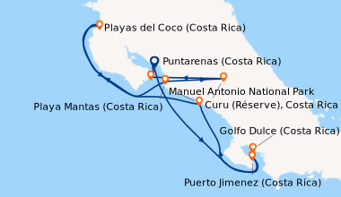 Itinéraire de la croisière Côte pacifique du Costa Rica