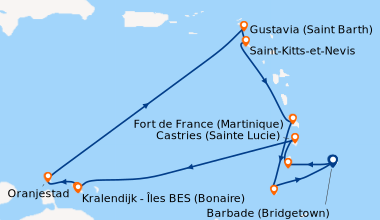 Itinéraire de la croisière Barbade (Bridgetown), Bequia (Saint-Vincent-e...