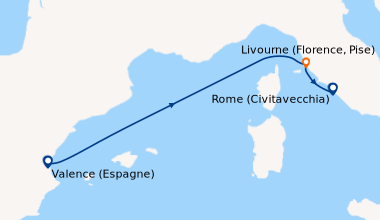 Itinéraire de la croisière Valence (Espagne), En mer, Livourne (Florence...