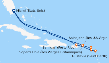 Itinéraire de la croisière Miami (Etats-Unis), En mer, En mer, Antigua, ...