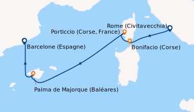 Itinéraire de la croisière Rome (Civitavecchia), Bonifacio (Corse), Port...