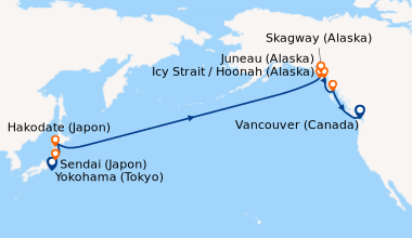 Itinéraire de la croisière Yokohama (Tokyo), Sendai (Japon), Hakodate (J...
