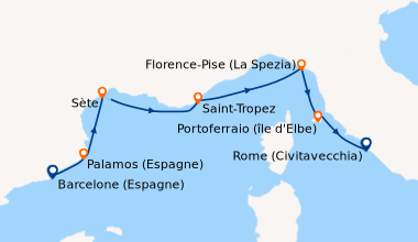 Itinéraire de la croisière Barcelone (Espagne), Palamos (Espagne), Sète,...
