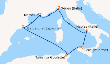 Itinéraire de la croisière Marseille, Gênes (Italie), Naples (Italie), S...
