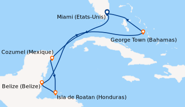 Itinéraire de la croisière Miami (Etats-Unis), En mer, Cozumel (Mexique)...