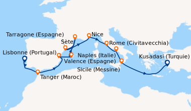 Itinéraire de la croisière Lisbonne (Portugal), Lisbonne (Portugal), Tan...