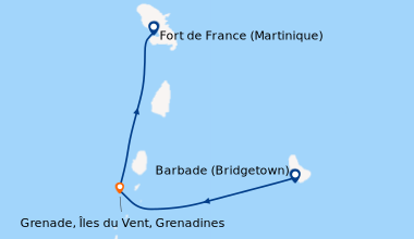Itinéraire de la croisière Barbade (Bridgetown), Grenade, Îles du Vent, ...