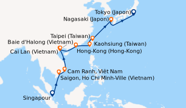 Itinéraire de la croisière Singapour, En mer, Saigon, Ho Chi Minh-Ville ...