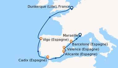 Itinéraire de la croisière Splendeurs Ibériques