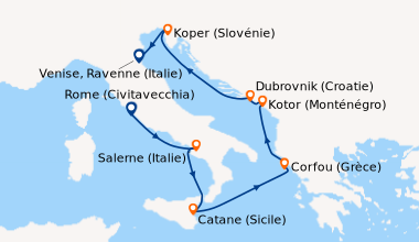 Itinéraire de la croisière Rome (Civitavecchia), Salerne (Italie), Catan...