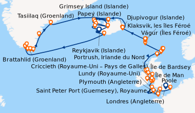 Itinéraire de la croisière Londres (Angleterre), Douvres (Royaume-Uni), ...