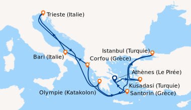 Itinéraire de la croisière Athènes (Le Pirée), Kusadasi (Turquie), Istan...