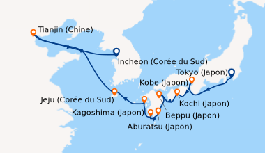 Itinéraire de la croisière Tokyo (Japon), En mer, Kobe (Japon), Kobe (Ja...