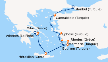 Itinéraire de la croisière Istanbul (Turquie), Canakkale (Turquie), Izmi...