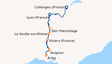 Itinéraire de la croisière Au fil du Rhône entre Lyon, la Camargue et la Provence avec un dîner OFFERT à l'Abbaye de Collonges - Paul Bocuse (LMY_NOVPP)