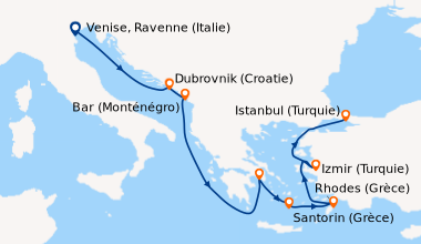 Itinéraire de la croisière Venise, Ravenne (Italie), Dubrovnik (Croatie)...
