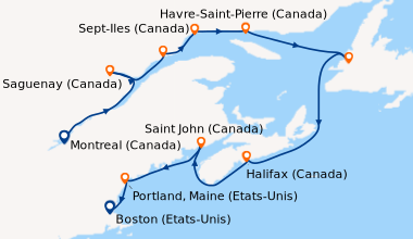 Itinéraire de la croisière Montreal (Canada), Montreal (Canada), Saguena...