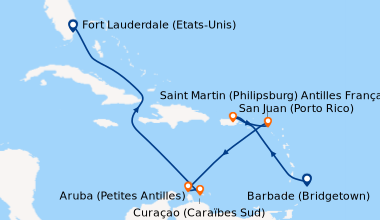 Itinéraire de la croisière Barbade (Bridgetown), En mer, San Juan (Porto...