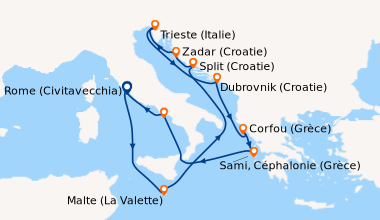 Itinéraire de la croisière Rome (Civitavecchia), En mer, Malte (La Valet...