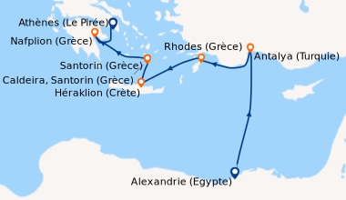 Itinéraire de la croisière Lumières d’Orient et îles de la mer Égée 
