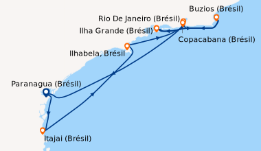 Itinéraire de la croisière Paranagua (Brésil), Itajai (Brésil), Ilhabela...