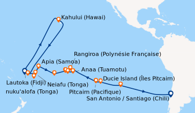 Itinéraire de la croisière Lautoka (Fidji), Kahului (Hawai), Vulaga (Fid...