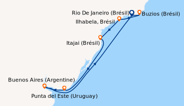 Itinéraire de la croisière Rio De Janeiro (Brésil), Ilha Grande (Brésil)...