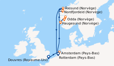 Itinéraire de la croisière Douvres (Royaume-Uni), Amsterdam (Pays-Bas), ...