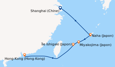 Itinéraire de la croisière Shanghai (Chine), En mer, Naha (Japon), Miyak...