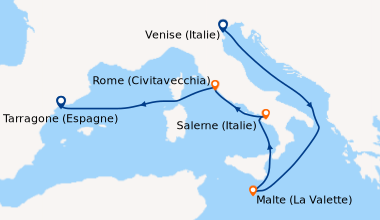 Itinéraire de la croisière Venise (Italie), En mer, Malte (La Valette), ...
