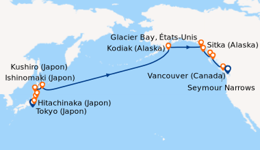Itinéraire de la croisière De Tokyo à Vancouver, l’appel du large
