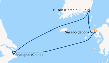 Itinéraire de la croisière Shanghai (Chine), En mer, Busan (Corée du Sud...